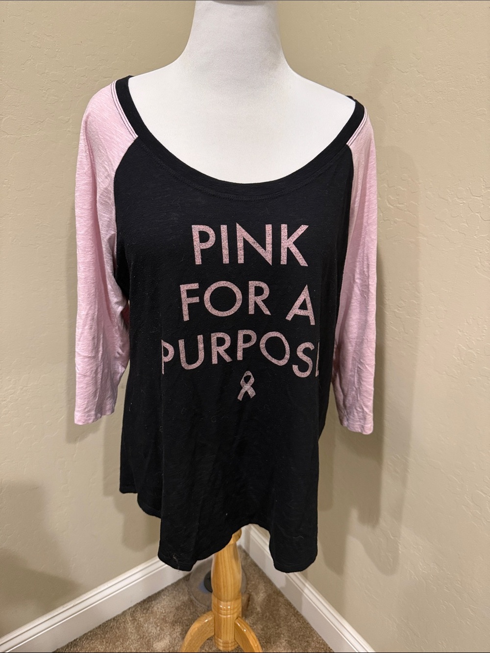Torrid Black Tee with Light Pink Sleeves